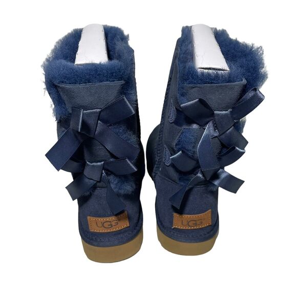 UGG Boots Womens Size 5 Bailey Bow II Navy Blue Suede Leather Short Flat - Picture 2 of 5